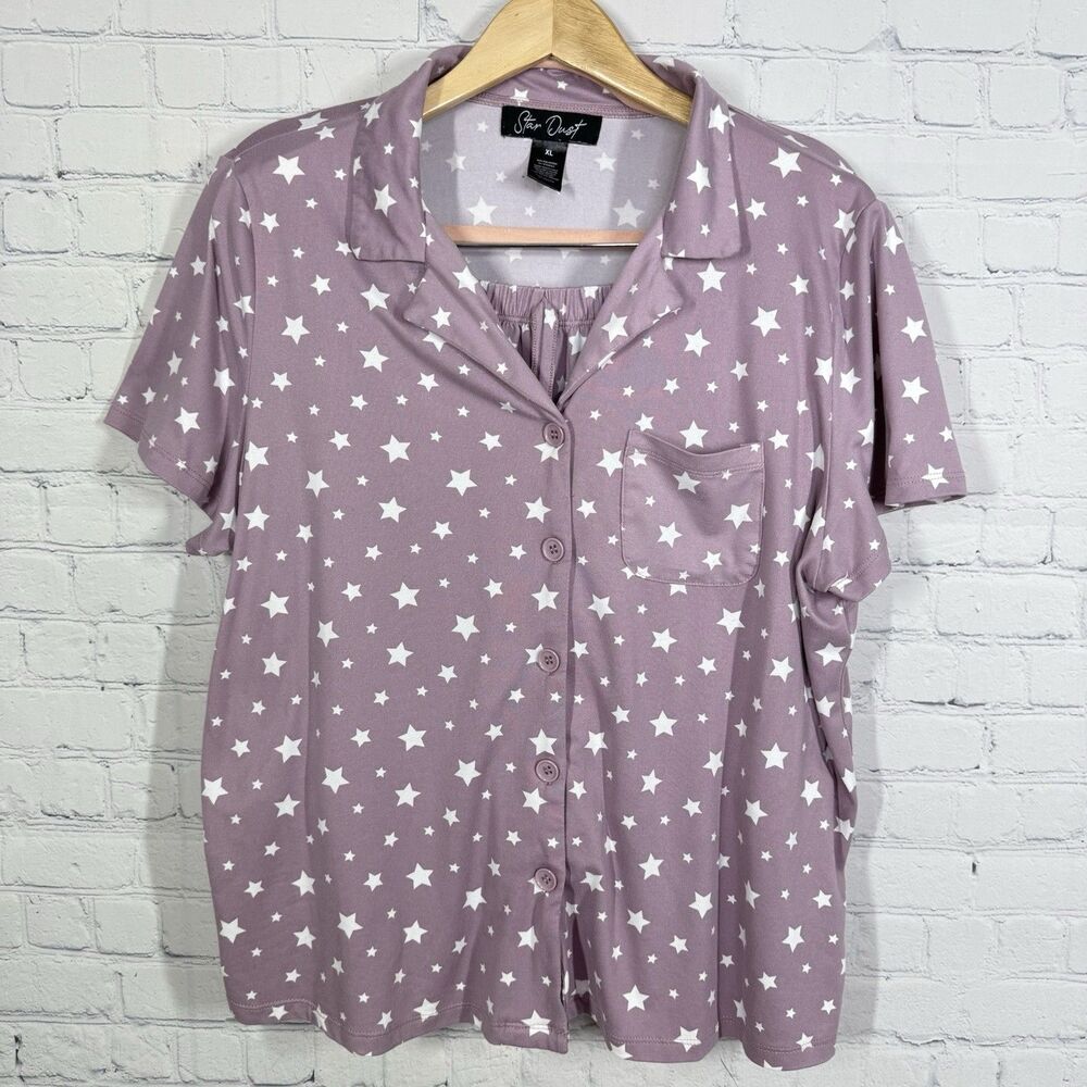 Star Dust Night Pajama Top Shorts Set Rose Pink Stars Soft Flowy Knit Stretch